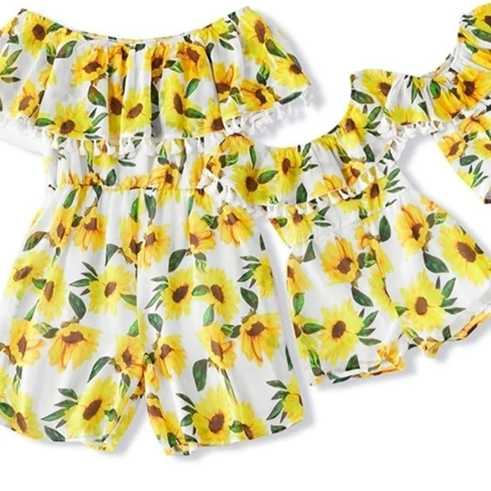 One Shoulder  Tassle Sunflower Jumpsuit